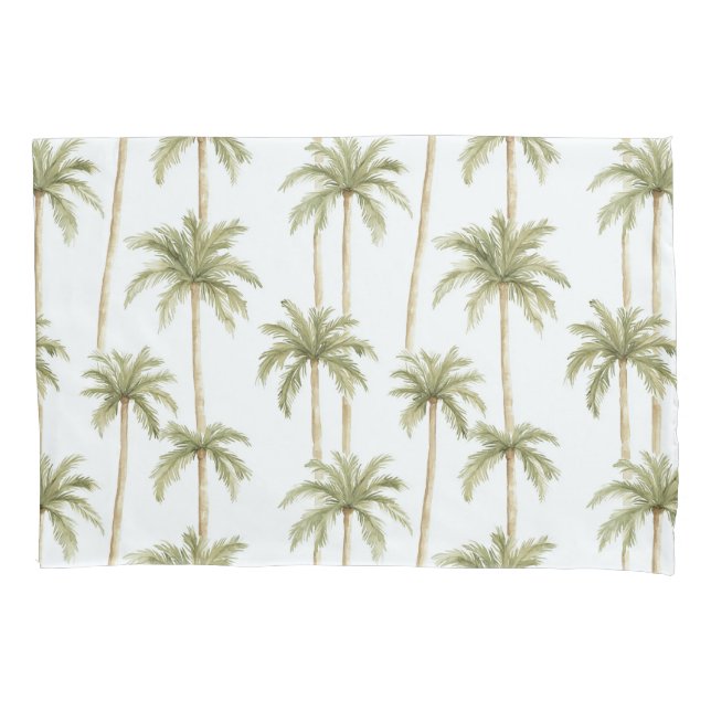 Tropical Green White Palm Trees Kissenbezug (Vorderseite-Links)