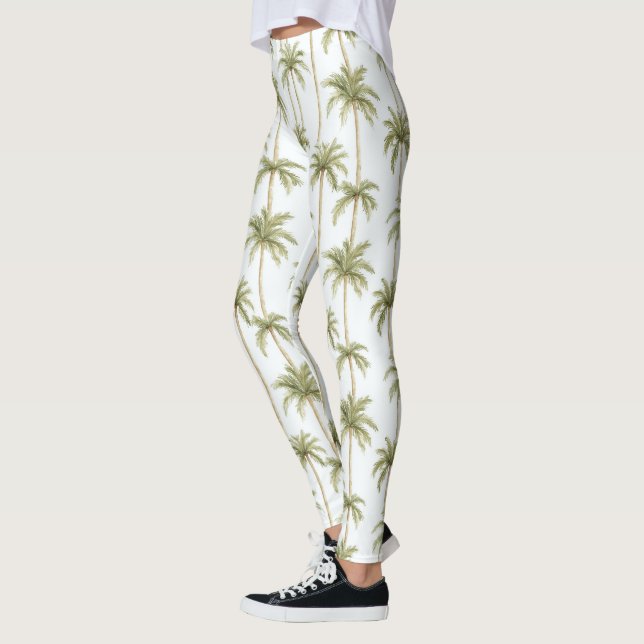 Tropical Green White Palm Trees Leggings (Links)
