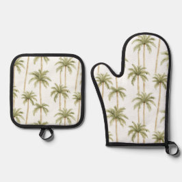 Tropical Green White Palm Trees Ofenhandschuh & Topflappen-Set