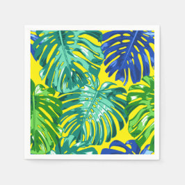Tropical Green Yellow Blue Monstera Dschungel Blät Serviette