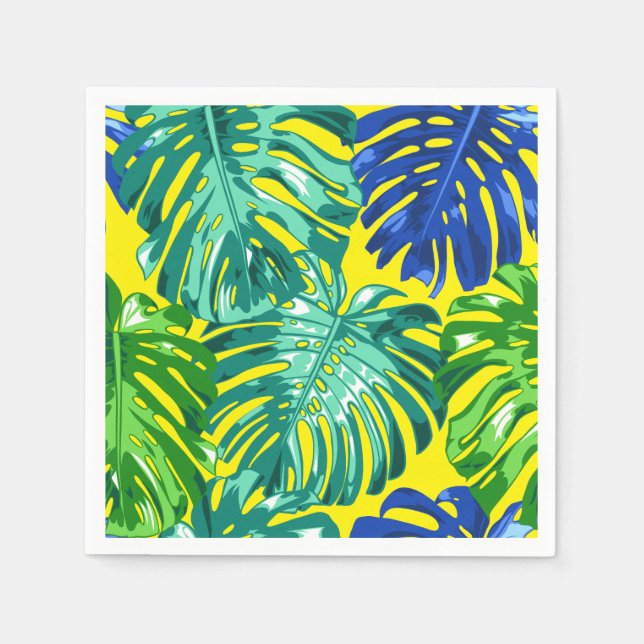 Tropical Green Yellow Blue Monstera Dschungel Blät Serviette (Vorderseite)