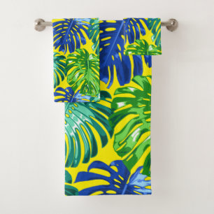 Tropical Green Yellow Monstera Dschungel Blätter Badhandtuch Set