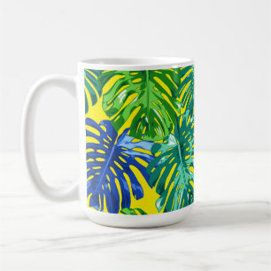 Tropical Green Yellow Monstera Dschungel Blätter Kaffeetasse