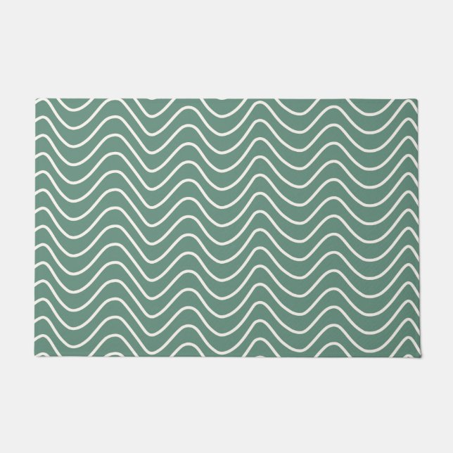 Tropical Green Zickzack Pattern Minimal Zigzag Fußmatte (Vorderseite)