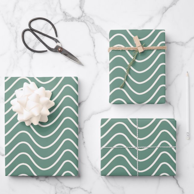 Tropical Green Zickzack Pattern Minimal Zigzag Geschenkpapier Set (Vorderseite)