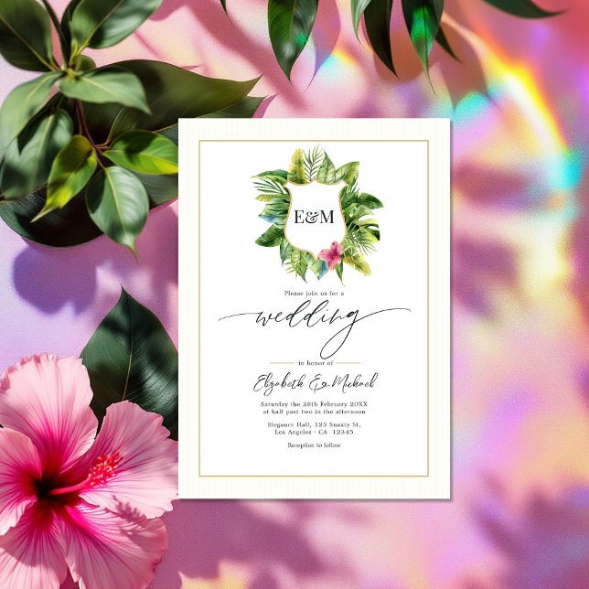 Tropical Greenerity Wedding Foto und QR Code Einladung (Tropical Greenery Wedding Photo and QR Code Invitation)
