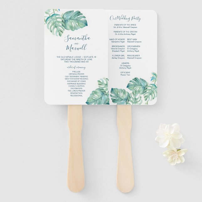 Tropical Greenerity Wedding Program Fan Fächer (Vorne und Hinten)