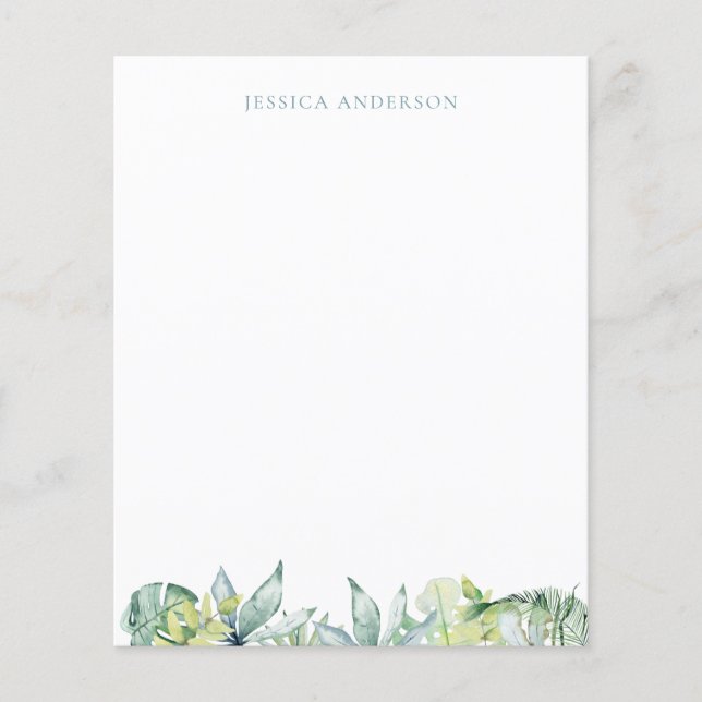 Tropical Greenery Aquamarin Name Stationery (Vorderseite)