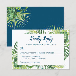Tropical Greenery Blue Beach Wedding RSVP Card