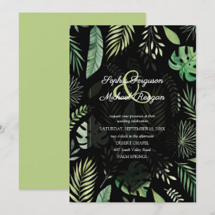 Tropical Greenery Botanical Black Wedding Einladun