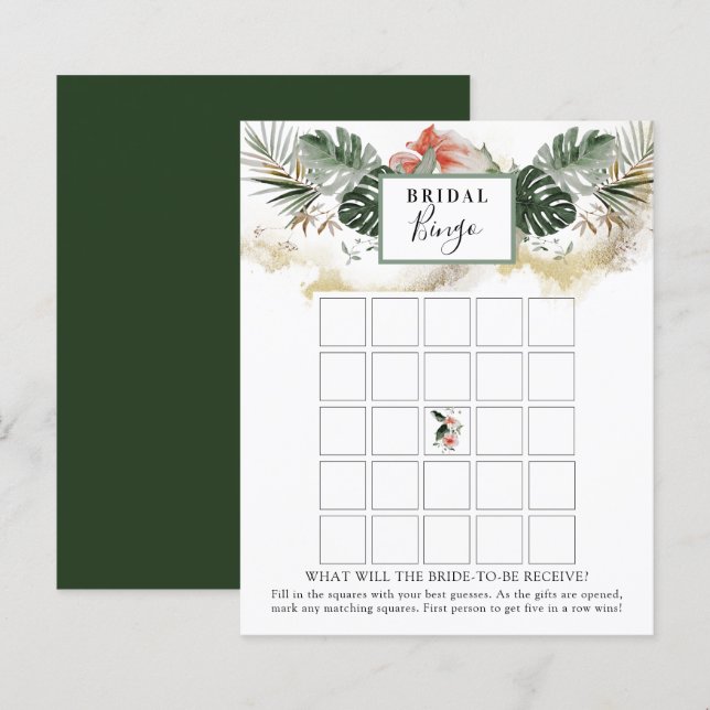 Tropical Greenery Brautparty Bingo Game Card (Vorne/Hinten)
