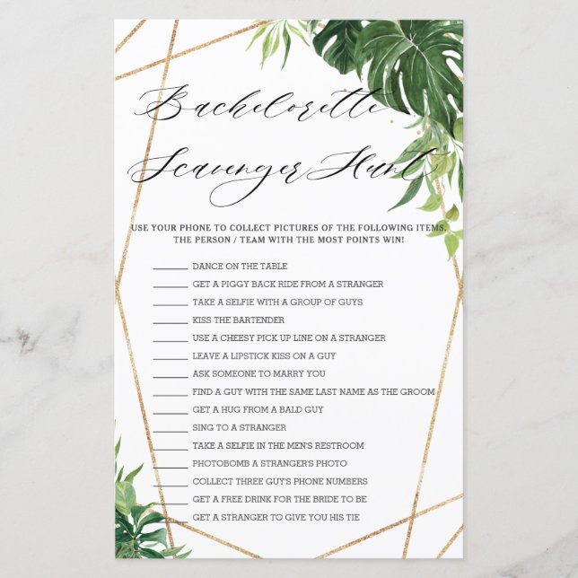 Tropical Greenery Bridal Scavenger Jagdspiel (Vorderseite)