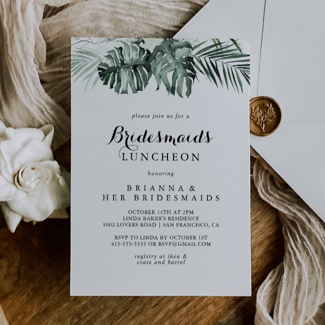 Tropical Greenery Bridesmaids Luncheon Dusche Einladung (Von Creator hochgeladen)
