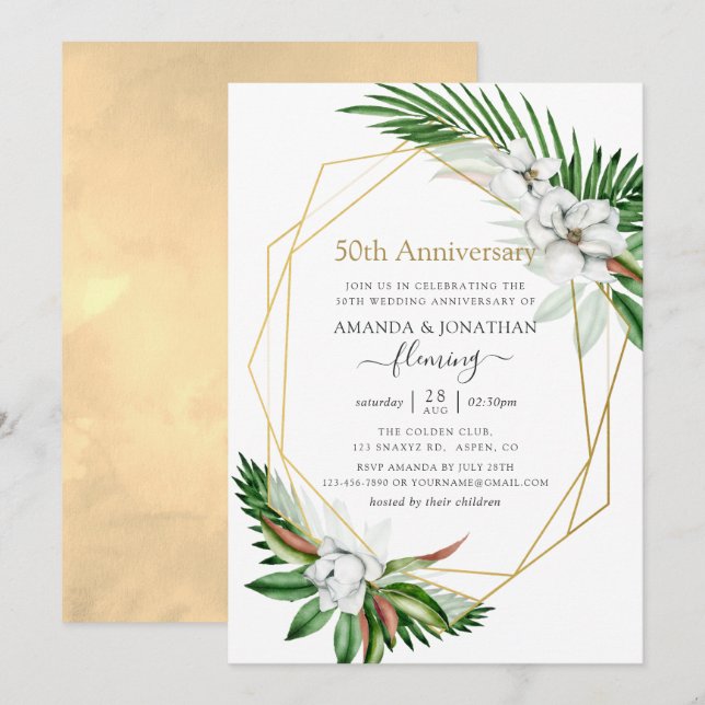Tropical Greenery Geometric 50 Jahre alt Einladung (Vorne/Hinten)