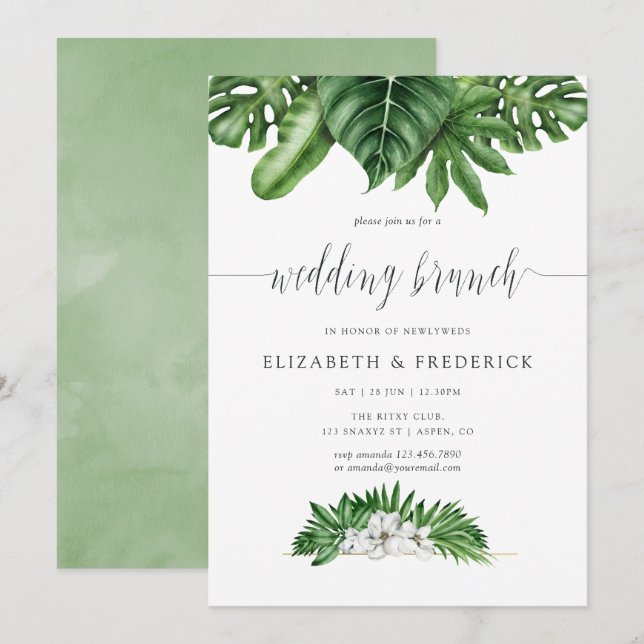 Tropical Greenery Geometric Wedding Brunch Einladu Einladung (Vorne/Hinten)