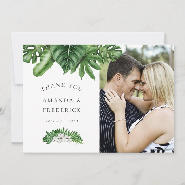 Tropical Greenery Geometric Wedding Vielen Dank Dankeskarte (Vorderseite)