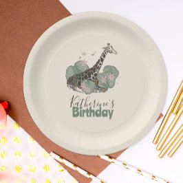 Tropical Greenery Giraffe Animal Birthday Party Pappteller