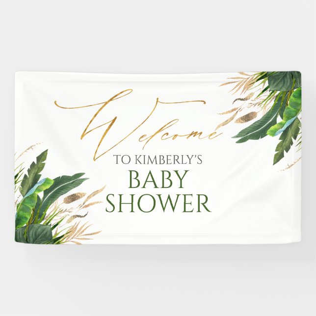 Tropical Greenery Gold Blätter Kinderdusche Willko Banner (Horizontal)