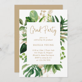 Tropical Greenery Gold Geometric Graduation Party Einladung