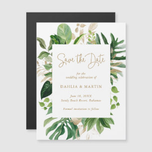 Tropical Greenery Gold Modern Save the Date Magneteinladung