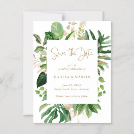 Tropical Greenery Gold Modern Save the Date Magneteinladung