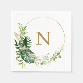 Tropical Greenery Gold Monogram Wedding Serviette