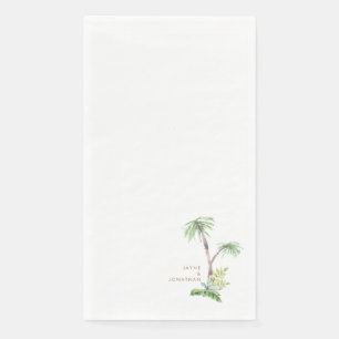 Tropical Greenery Gold Text Custom Couple Names Serviette