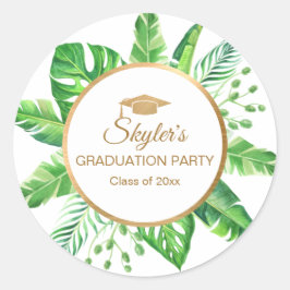 Tropical Greenery Gold Themed Graduation Party Runder Aufkleber