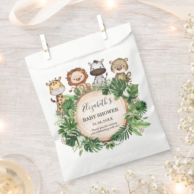 Tropical Greenery Jungle Wild Animals Baby Dusche Geschenktütchen (Ausgeschnitten)