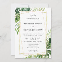 Tropical Greenery Leafy Gold Geometric Wedding