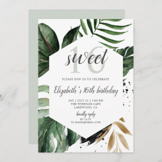 Tropical Greenery Palm Blätter Sweet 16 Einladung