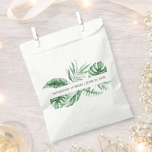 Tropical Greenery Palm Wedding Monogram Fevor Bag Geschenktütchen (Ausgeschnitten)