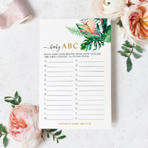 Tropical Greenery Shower Baby ABC Game Card