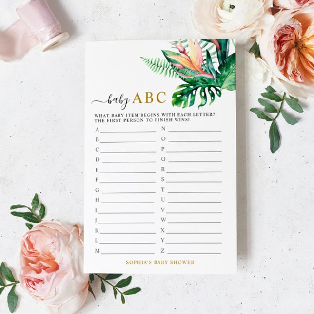 Tropical Greenery Shower Baby ABC Game Card (Von Creator hochgeladen)