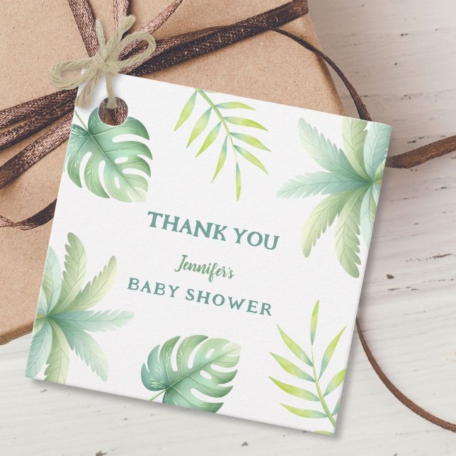 Tropical Greenery Watercolor Green Baby Dusche Geschenkanhänger (Von Creator hochgeladen)