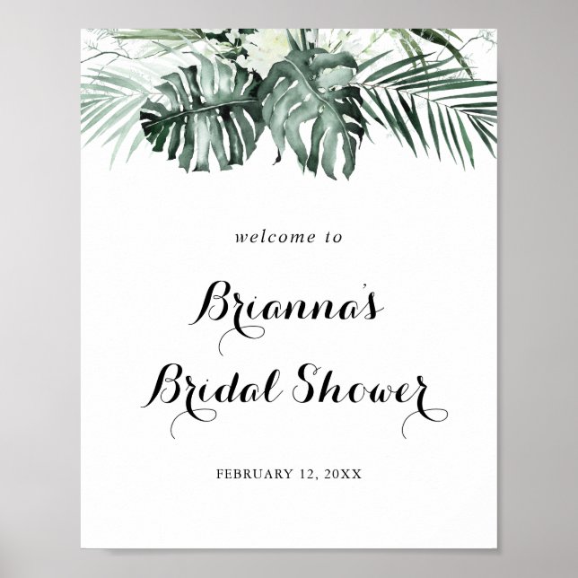 Tropical Greenery White Brautparty Willkommen Poster (Vorne)