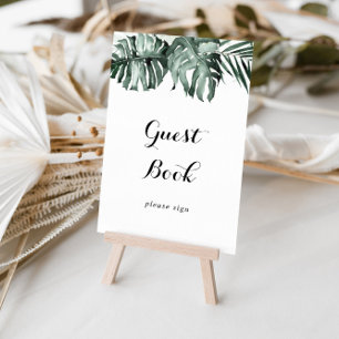 Tropical Greenery White Floral Guest Book Sign Poster