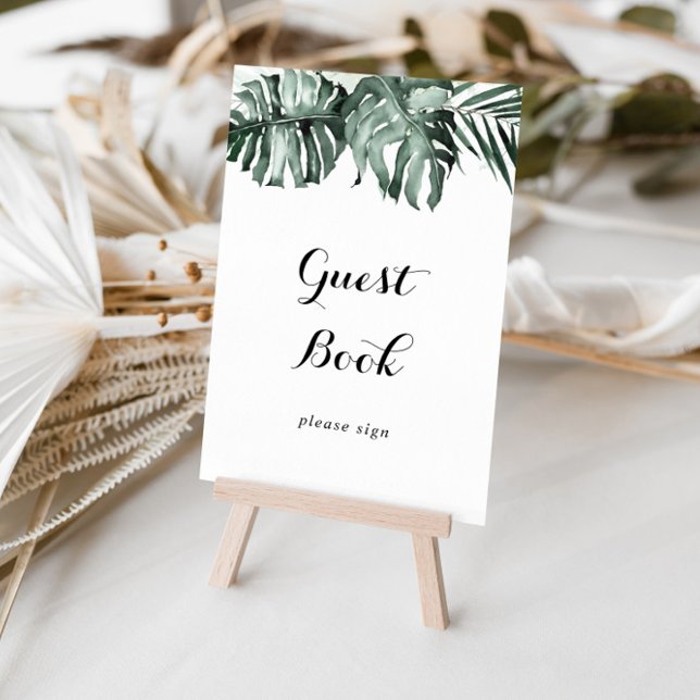 Tropical Greenery White Floral Guest Book Sign Poster (Von Creator hochgeladen)