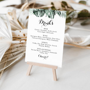 Tropical Greenery White Wedding Drinks Menü Zeiche Poster