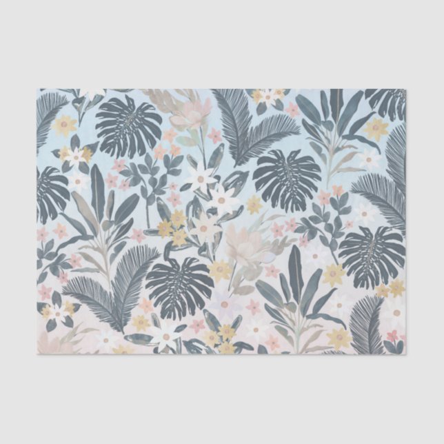 Tropical Grey Gold Foliage Floral Pattern Seidenpapier (Vorderseite)