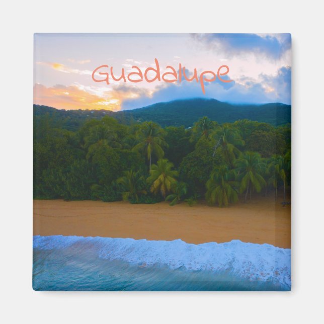 Tropical Guadeloupe Ocean Island Palm Beach Sunset Magnet (Vorne)