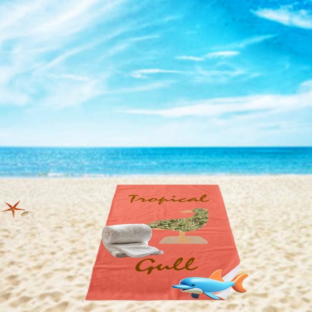 Tropical Gull Beach Towel Strandtuch (Relax on a traditional, style beach towel, with a tropical theme, this summer!)