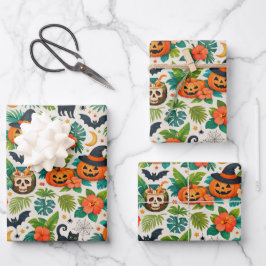 Tropical Halloween Pumpkins Geschenkpapier Set