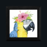 Tropical Halo - Papagei Erinnerungskiste<br><div class="desc">"Tropical Halo II" von Grace Popp. Enthält einen Macaw-Vogel mit einer Hibiskus-Blume.</div>