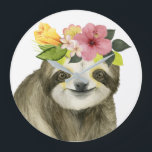 Tropical Halo | Sweet Sloth Große Wanduhr<br><div class="desc">Dieser Aquarelldruck ist mit einem mit einer Blumenkrone geschmückten Faultier versehen | Nach Grace Popp. Bild-ID: 123776GG</div>