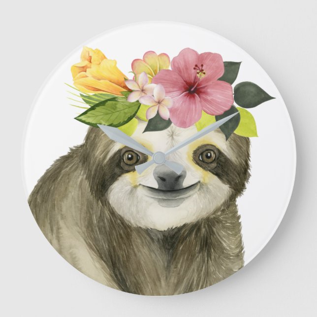 Tropical Halo | Sweet Sloth Große Wanduhr (Vorderseite)