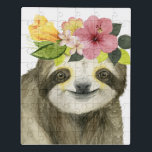 Tropical Halo | Sweet Sloth Puzzle<br><div class="desc">Dieser Aquarelldruck ist mit einem mit einer Blumenkrone geschmückten Faultier versehen | Nach Grace Popp. Bild-ID: 123776GG</div>
