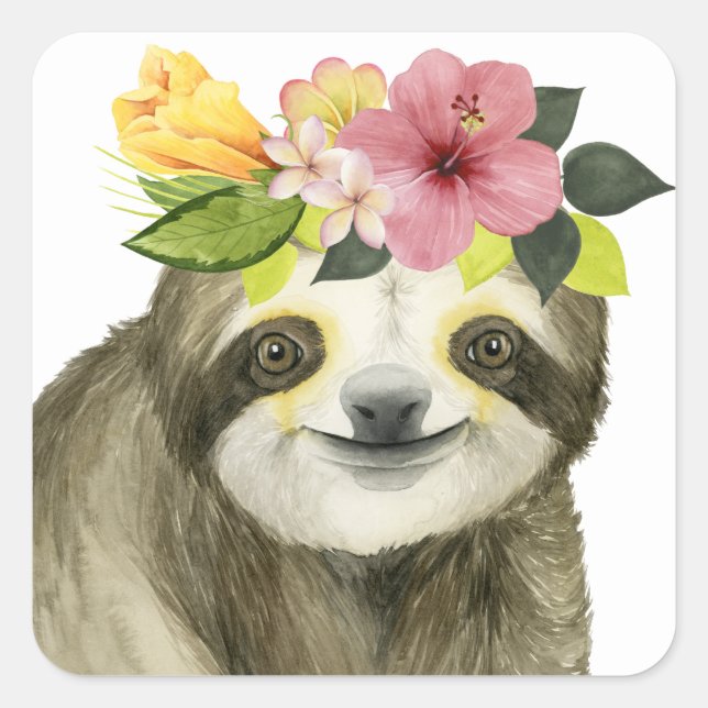 Tropical Halo | Sweet Sloth Quadratischer Aufkleber (Vorderseite)