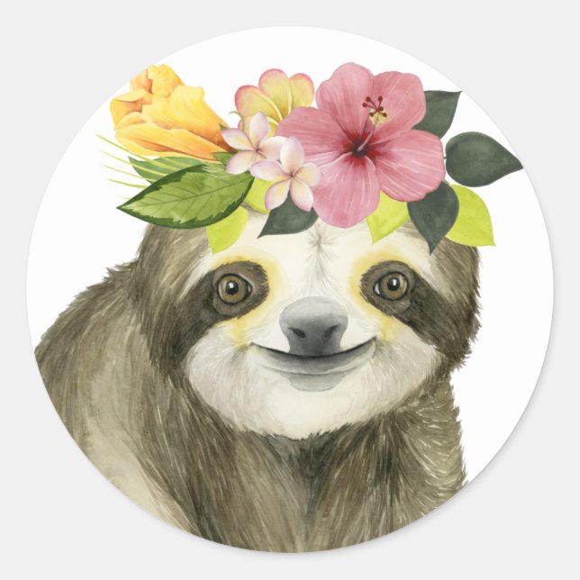 Tropical Halo | Sweet Sloth Runder Aufkleber (Vorderseite)