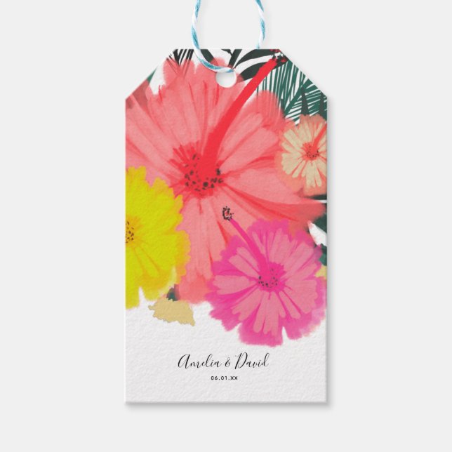 Tropical Hand Drawn Hawaii Script Wedding Geschenkanhänger (Vorderseite)